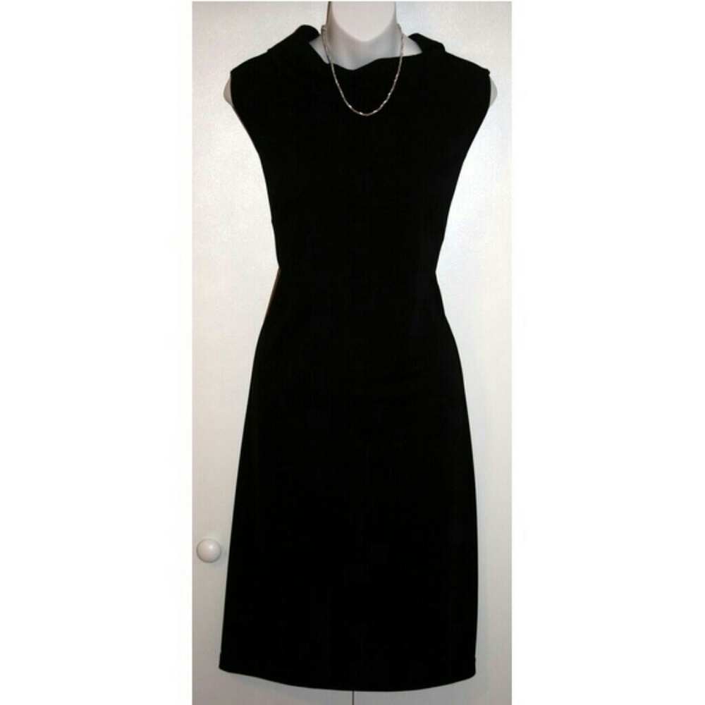 B. Moss Black Sleeveless Dress with Asymmetrical Collar- Size 12